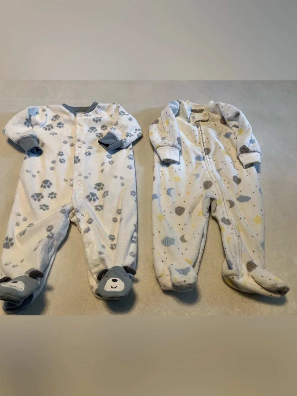 Blue and White Dog and Clouds and Moon Baby Footed One-Pieces (2-Pack)